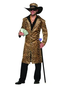 FUNKY LEOPARD PIMP JACKET & HAT - FANCY DRESS Men's Costumes NEW - Picture 1 of 6