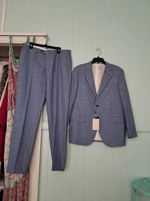 全新带标签 Suitsupply 套装 Lazio 单排扣修身西装布雷西亚裤子,尺寸 US 44 — 第 1/4 张图片