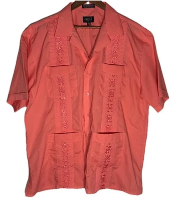 Camisa Omega Italia 2X Coral Guayabera Bordada Botón Delantero Manga Corta Foto 1 de 4