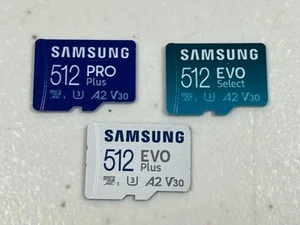 Lot of 3 Samsung A2 512GB MicroSDXC Cards (Pro Plus , EVO Select , & EVO Plus) - Picture 1 of 2