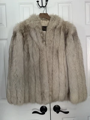 Abrigo de piel real vintage Frederick Fur Fashions Hazleton PA beige gris zorro mediano Foto 1 de 4