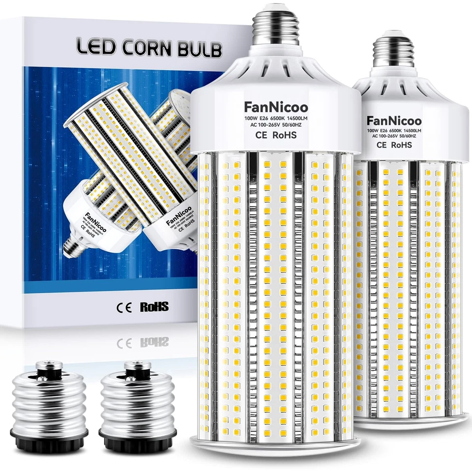 2 Pack 1200W Equivalent 100W LED Corn Bulbs 14500 Lumen 6500K Daylight White ... - Image 1 of 4
