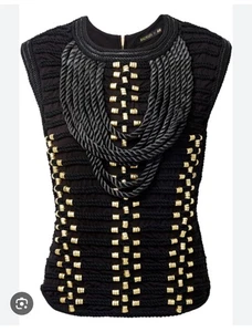 Blusa de cuerda bordada trenzada negra Balmain x H&M, talla 12 - Imagen 1 de 6