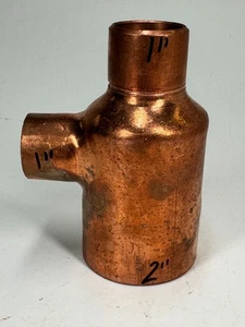 NIBCO Reducing Tee 2" x 1" x 1" CTS Solder Joint Copper Sweat Fitting - Picture 1 of 8
