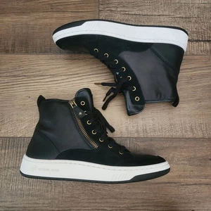 Michael Kors Shea High Top Leder Sneaker Stiefel Damen 10 Reißverschluss Schwarz - Bild 1 von 13