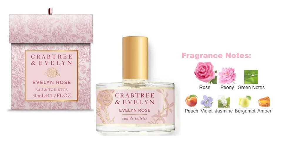 Crabtree & Evelyn EVELYN ROSE Eau de Toilette Spray 1,7 oz Novo Na Caixa Perfume Feminino - Imagem 1 de 1