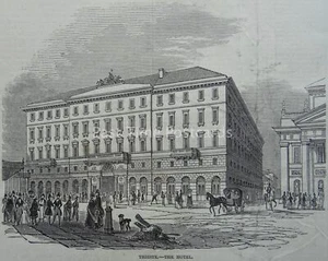 ITALY - TRIESTE - THE HOTEL Original Victorian Print 1846 - Picture 1 of 2