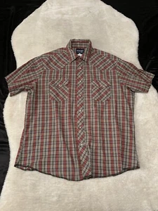 Wrangler Western Pearl Snap Kurzarm rot grün Shirt Gr. XL Oberteil - Bild 1 von 6