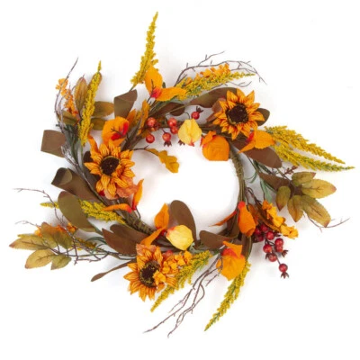 Set of 2 Artificial Sunflower & Chinese Lantern 17" Candle Rings / Small Wreaths - Image 1 of 4