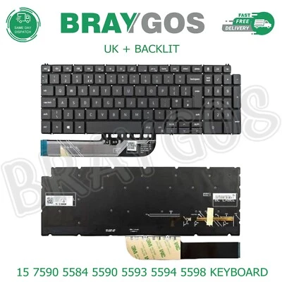 BRAYGOS Teclado para computadora portátil Dell Inspiron 15 7590 5584 5590 5593 5594 5598 Reino Unido + retroiluminación
