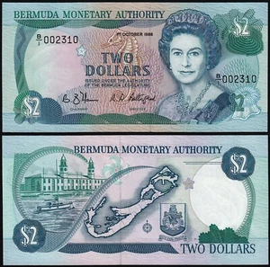 BERMUDA 2 DOLLARS (P34a) 1988 QEII PREFIX B/1 UNC - Bild 1 von 1