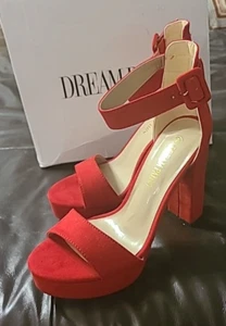 DREAM PAIRS Women's Hi-Lo High Heel Platform Pump Sandals SZ US 7 RED Faux Suede - Picture 1 of 24
