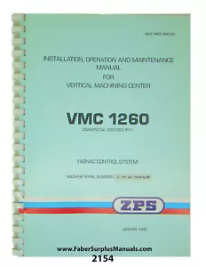 ZPS Vertical Machining Center VMC1260 Op, Maint, Service, Parts Manuals #2152-54 - Picture 1 of 9