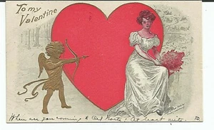 To My Valentine Cupid and Lady Fred Lounsbury 1906 Posted Vintage Postcard - Picture 1 of 2