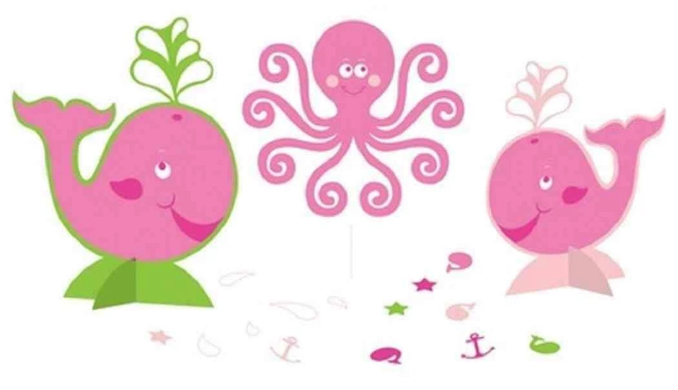 Ocean Preppy Girl Pink Whale Cute 1st Birthday Party Decoration Centerpieces - Image 1 of 1