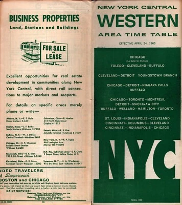 New York Central  Railroad  April  1960  Western Area Timetable - Image 1 of 2