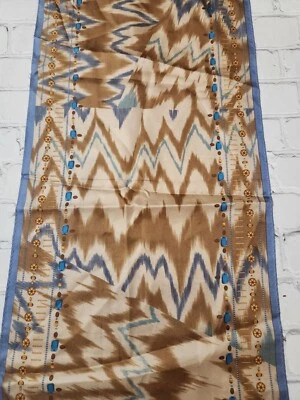 Adrienne Landau Studio Silk Blue brown Scarf Wrap Ikat Nice - Image 1 of 4