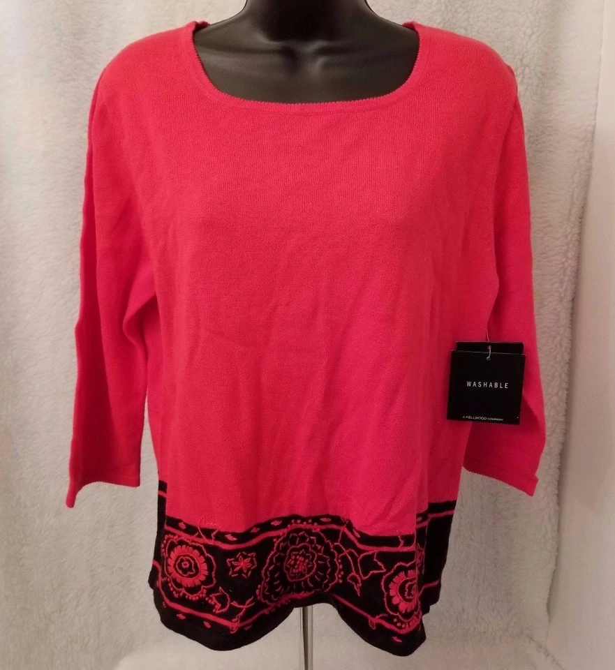 Sag Harbor Mujer Suéter Camisa Top Blusa Talla S Pequeña Roja Negra Floral NUEVO Foto 1 de 3