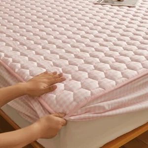 New Plaid Style Thick Breathable Fitted Sheet With Elastic Band Linen Texture - Picture 1 of 19