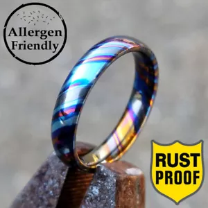 Anillo de titanio Timascus personalizado de 4 mm apilable boda para hombre banda Him hecho a mano - Imagen 1 de 7