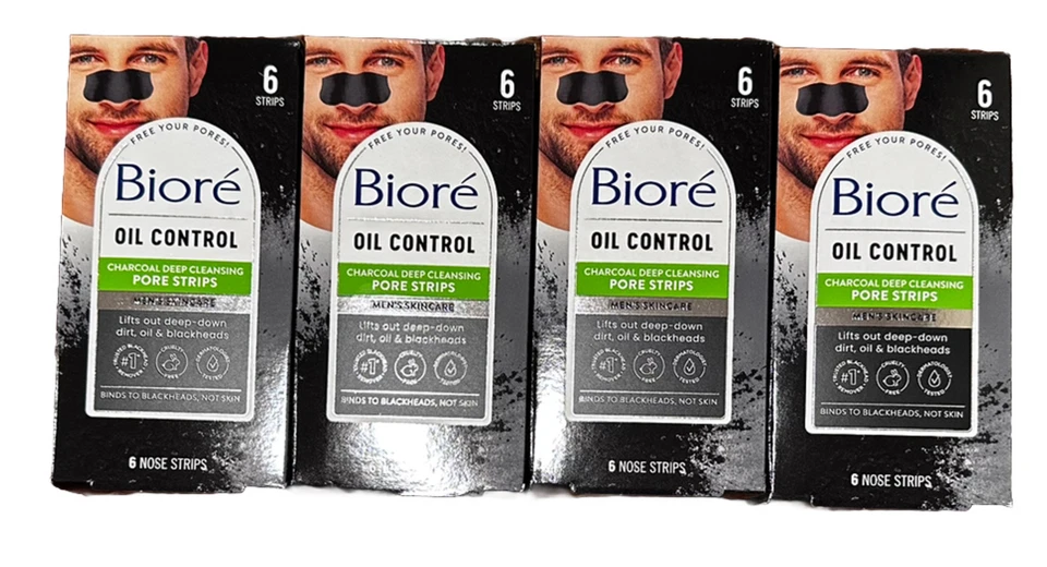 4-Pack Biore Men’s Charcoal Deep Cleansing Pore Nose Strips-6ct (each pack) - Image 1 of 4