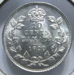 Canada 1920 Uncirculated Ten Cent Silver Dime Cartwheel Luster - Picture 1 of 5