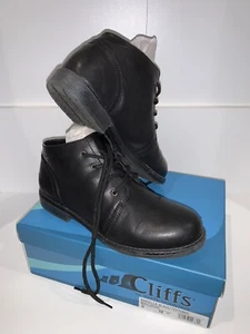 Cliffs By White Mountain Mens Sz 9 Darcella Black/Textured Leather Lace Boots - Picture 1 of 6