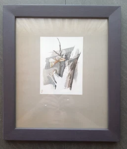 Aquarell Bild signiert Insekt Falter gerahmt schwarzer Holzrahmen - Bild 1 von 5