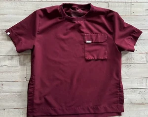 DEADSTOCK Figs Keji Scrub Top Size XS Oversized Scrub Burgundy Crew Neck Crop - Imagen 1 de 7