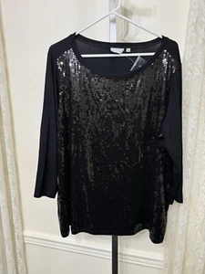Joan Rivers sequin Black shirt top size 1x - Picture 1 of 4