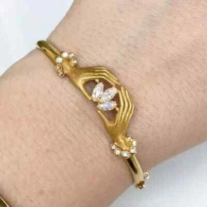 2Ct Marquise Cut Lab Created Sapphire Sandblasted Love Hands Bangle 20MM - Picture 1 of 9