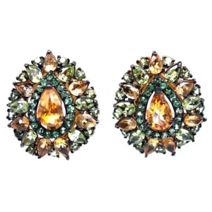 925 Silver Yellow Citrine, Peridot & Tsavorite Garnet Black Friday Earrings - Picture 1 of 4