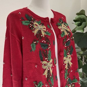 Victoria Jones Weihnachts Strickjacke XL Urlaub Perlen bestickt Kuschelig Strick Oma - Bild 1 von 8