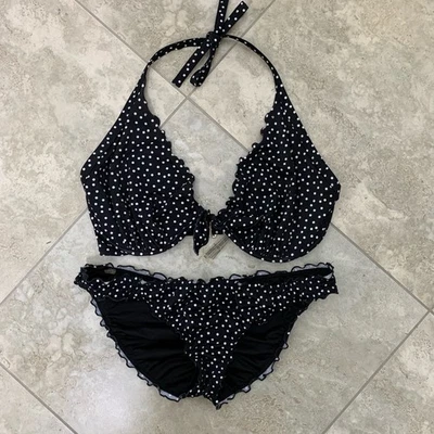 Bikini Victoria's Secret Lunares Blanco y Negro Top Talla 36DDD Parte Inferior Talla L Foto 1 de 4