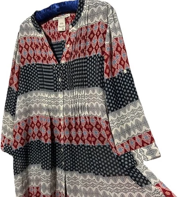 Blusa túnica American Rag Top XL sedosa boho babydoll pintuck abotonada Foto 1 de 4