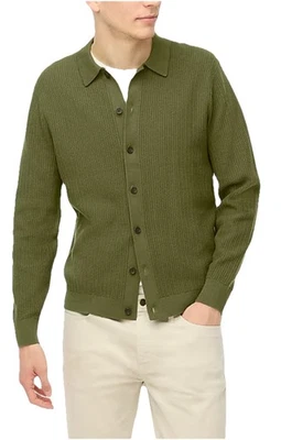 J.CREW $118 Men’s GREEN Button Textured Cotton Collared Polo Cardigan Sweater XL - Image 1 of 4