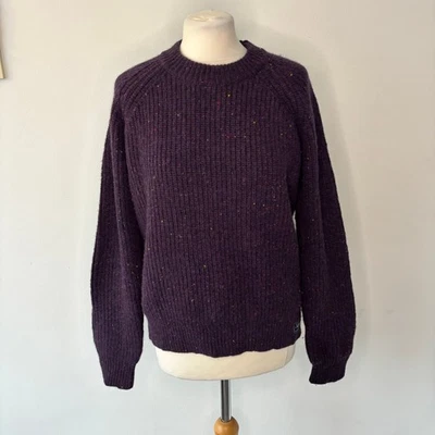 Superdry 80% Wool Blend Jumper Size 14 Purple Speckled Crew Neck Chunky Knit - Image 1 of 4