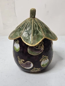 Caja y tapa de baratija de berenjena esmaltada púrpura profundo NYCO CLOISONNE - Imagen 1 de 13
