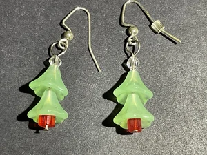 Pendientes Árbol Navidad Vintage Verde Claro Capas con Rojo - Imagen 1 de 3