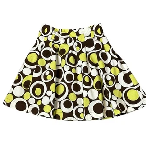 Mini Boden Skirt Girls Size 9 10 Y Retro Print Green Brown Mod 60's Geometric - Picture 1 of 8