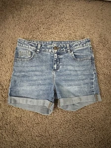 Wonder Nation Jean Shorts Girls Size 12 Denim Cuffed Blue Adjustable Waist - Picture 1 of 3
