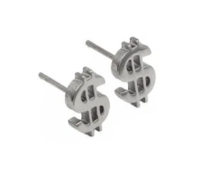 High-Quality Stainless Steel Silver Dollar Sign Get Money Earrings - Picture 1 of 1