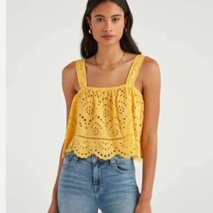 7 For All Mankind Löwenzahn gelbe Öse Spitze zugeschnitten Tank Top kleine Baumwolle - Bild 1 von 18