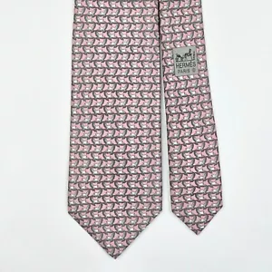 Corbata HERMES CORBATA 605746 HA pájaro sobre seda rosa - Imagen 1 de 6