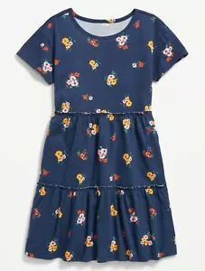 Old Navy Kids Girls Size Large (10-12) Blue Floral Tiered Short Sleeve Dress $20 - Picture 1 of 4