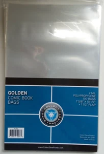 (100) CSP Golden Comic Book Bags Protectors No PVC New NIP 7 5/8 x 10 1/2 - Picture 1 of 2