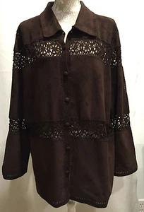 Chaqueta Camisa de Encaje con Botones de Encaje de Gamuza Imitación Marrón Lauren Ralph Lauren Talla Grande L - Imagen 1 de 11