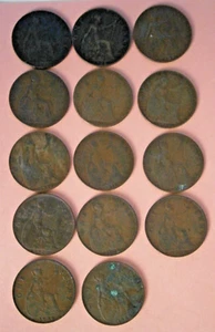 GREAT BRITAIN King George (14) 1 Penny Copper Coins 1903-1936, all different - Picture 1 of 9
