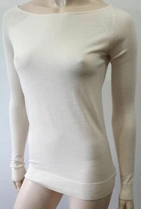 THEORY Cream Merino Wool Fine Knit Scoop Neck Long Sleeve Jumper Sweater Top P - Picture 1 of 6