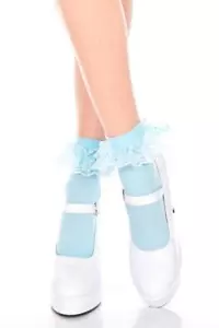 sexy MUSIC LEGS opaque CUTE ruffle TRIM ankle HIGHS hi SOCKS anklets STOCKINGS - Picture 1 of 5